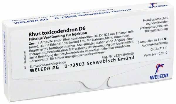 Rhus Toxicodendron D 6 Weleda 8 X 1 ml Ampullen