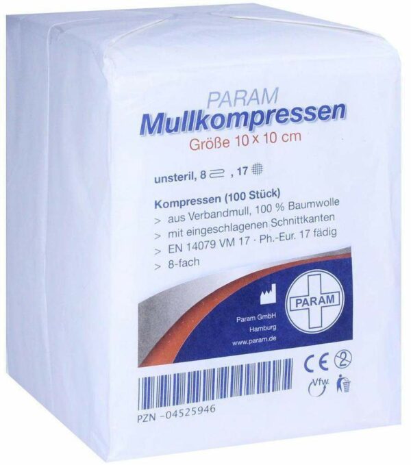 Mullkompressen 10 X 10 cm 8-Fach Unsteril 100 Kompressen