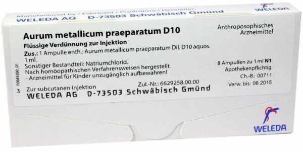 Aurum Metallicum Praeparatum D 10 Weleda 8 Ampullen