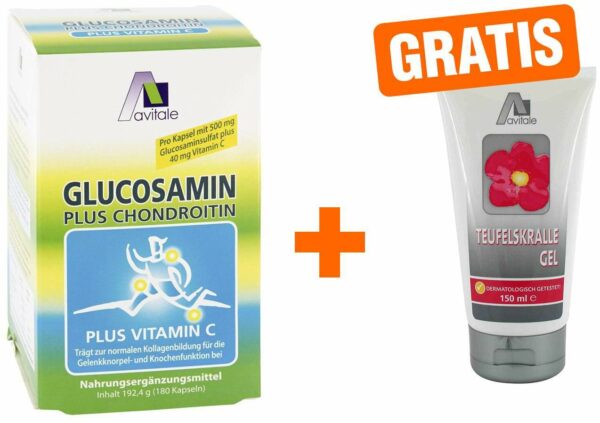 Glucosamin 500 mg + Chondroitin 400 mg + gratis Teufelskralle 150 ml Gel