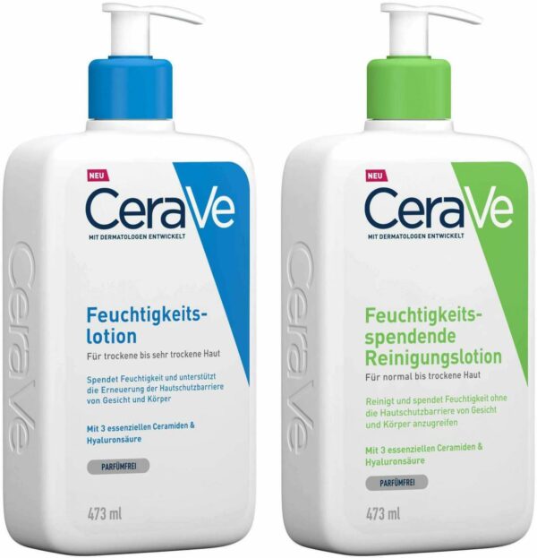 CeraVe Feuchtigkeitslotion 473 ml + feuchtigkeitsspendende Reinigungslotion 473 ml