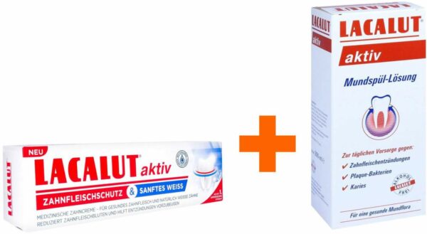 Lacalut Aktiv Zahnfleischschutz & Sanftes Weiss 75 ml Zahnpasta + Aktiv Mundspüllösung 300 ml