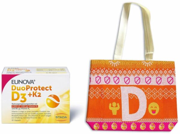 Eunova DuoProtect D3+K2 4000 I.E. 90 Kapseln + gratis Tasche