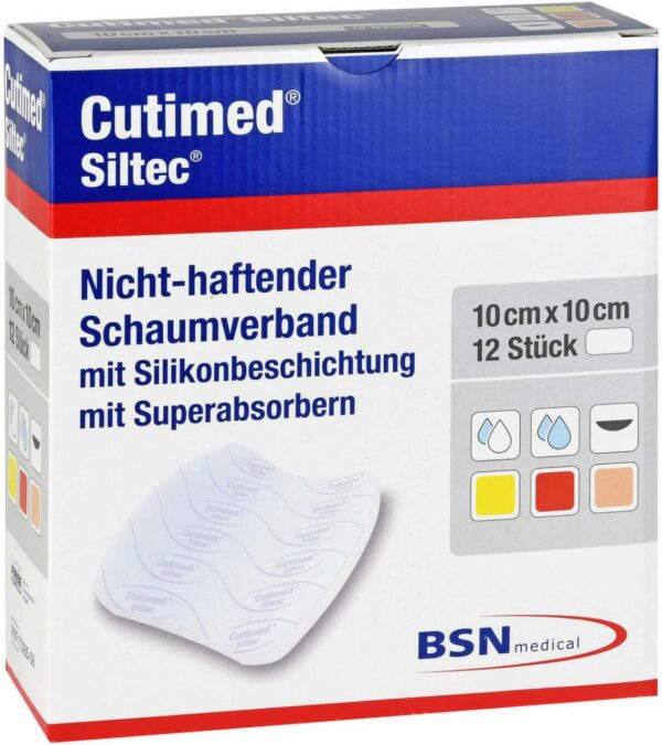 Cutimed Siltec Schaumverband 10x10cm Nicht Haftend 12 Kompressen