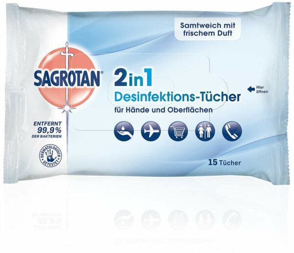 Sagrotan 2 in 1 Desinfektions-Tücher 15 Stück