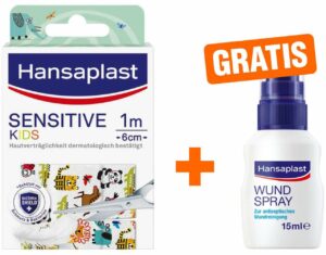 HANSAPLAST Kinderpflaster sensit. 1 m x 6 cm 1 Streifen + gratis Wundspray zur Wundversorgung 15 ml