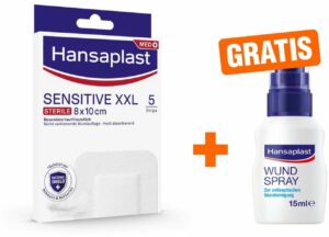 Hansaplast Sensitive XXL Pflaster 8 x 10 cm 5 Stück + gratis Wundspray zur Wundversorgung 15 ml