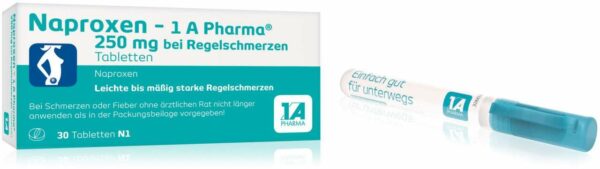 Naproxen 1A Pharma 250 mg bei Regelschmerzen 30 Tabletten + gratis Desinfektionsspray 10 ml