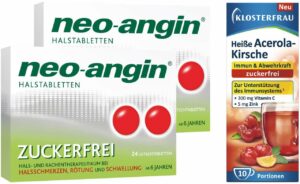 neo angin Halstabletten zuckerfrei 2 x 24 Stück + gratis Heiße Acerola Kirsche 10 Beutel