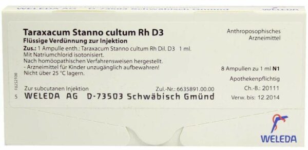 Taraxacum Stanno Cultum Rh D 3 Weleda 8 X 1 ml Ampullen