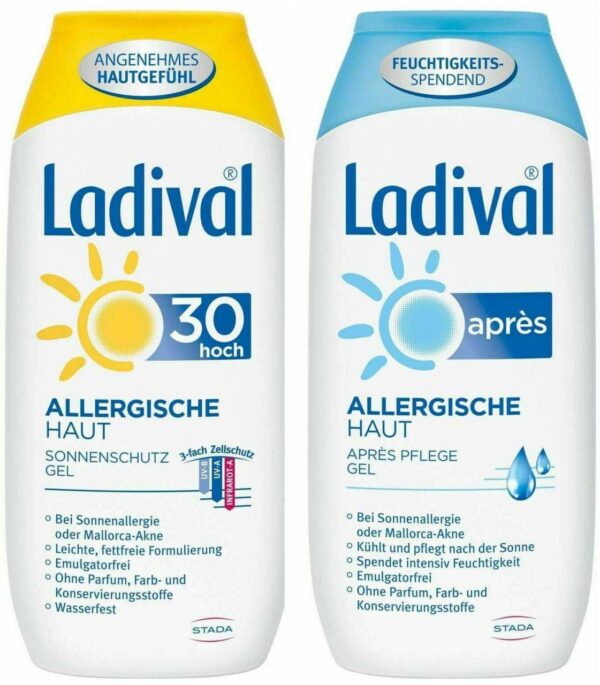 Sparset Sonnenschutz Ladival allergische Haut Gel LSF 30 200 ml + Ladival Allerg. Apres Gel 200 ml