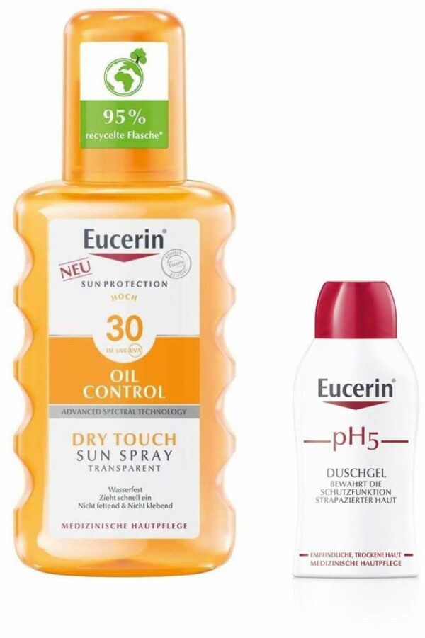 Eucerin Sun Oil Control Transparent Spray LSF 30 200 ml + gratis pH 5 empfindliche Haut Duschgel 50 ml