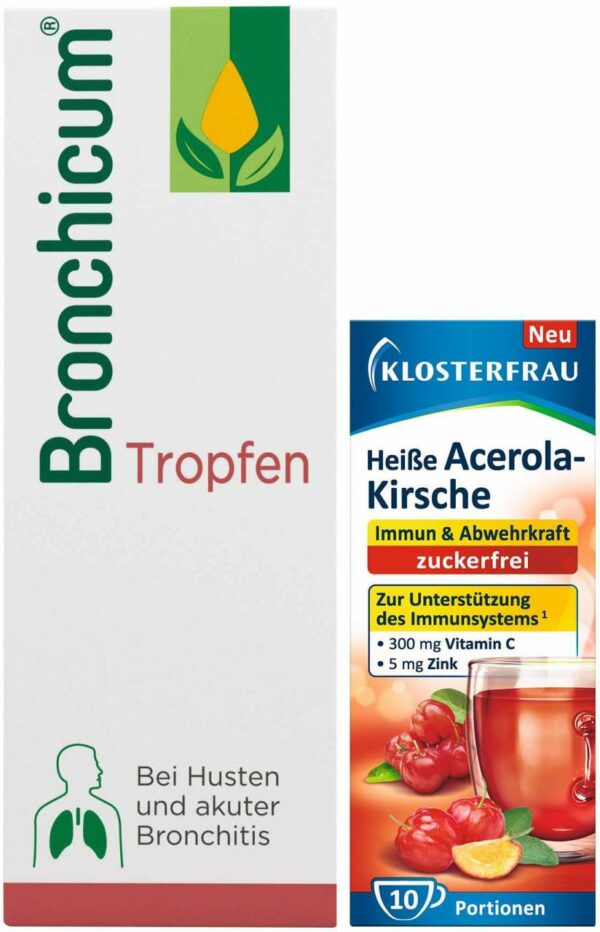 Bronchicum Tropfen 100 ml + gratis Klosterfrau heiße Acerola-Kirsche zuckerfrei 10 Beutel