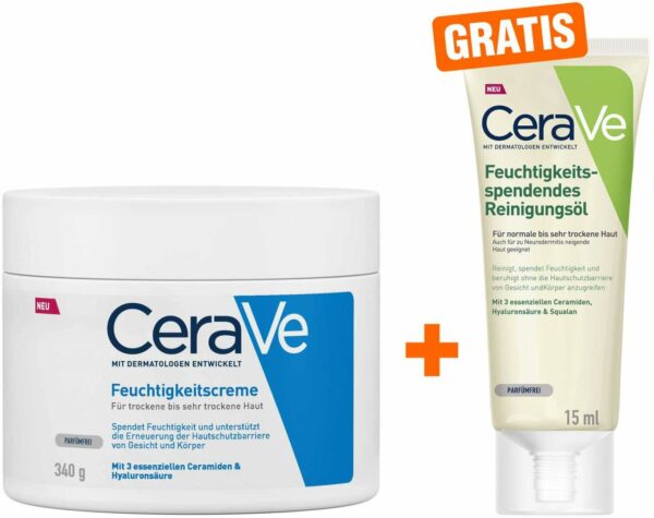 CeraVe Feuchtigkeitscreme 340 g + gratis feuchtigkeitspendendes Reinigungsöl 15 ml